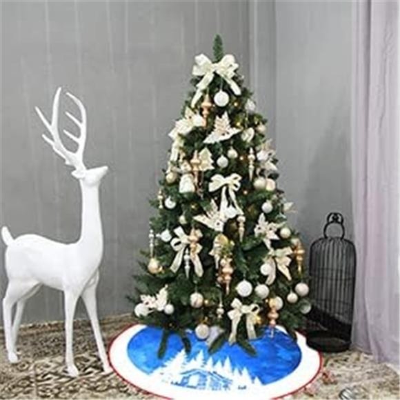 Christmas Tree Skirt Rustic Thick Xmas Tree Skirt with Snowflake, 48 Inches - Picture 3 of 7